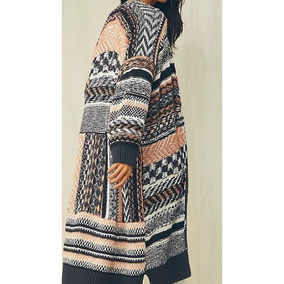 FREE PEOPLE Knit Long Cardigan Duster Sweater Peach Cream Multi Sz XS-M Boho - Picture 2 of 13